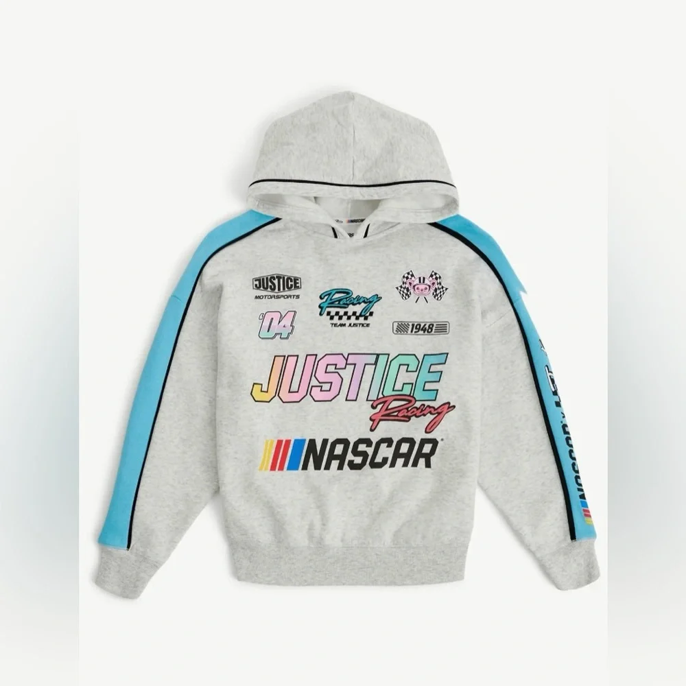 Justice‎ x NASCAR Girls Fleece Hoodie NWT XS 5/6 Pearl Heather Colorblock